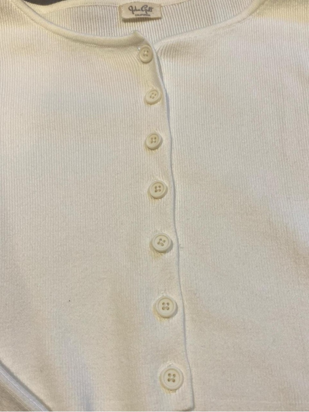 Brandy Melville White Cropped Button-Front Long Sleeve Top - Picture 4 of 5